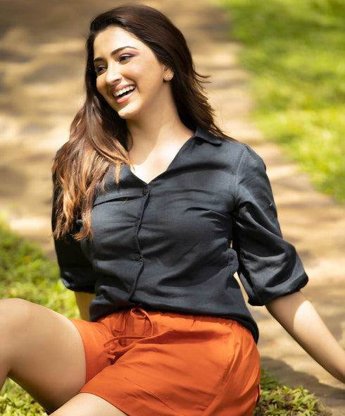 Blue Women Linen Shirt